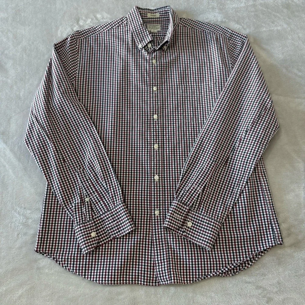 J. Crew Classic Fit Gingham Button Down Shirt Men's Size L Cotton Stretch‎